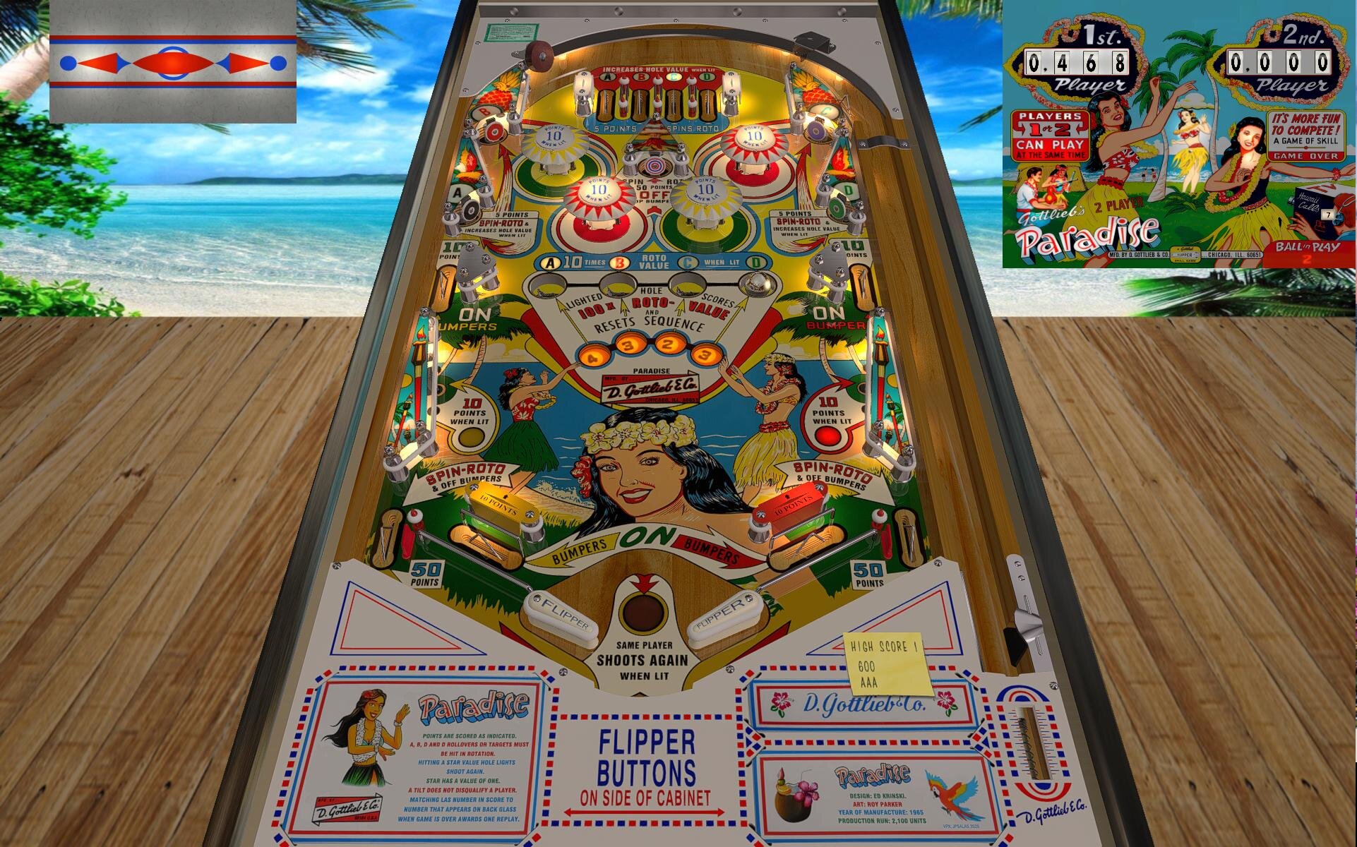 Paradise (Gottlieb 1965) b2s - B2S (.directb2s) & Backglass