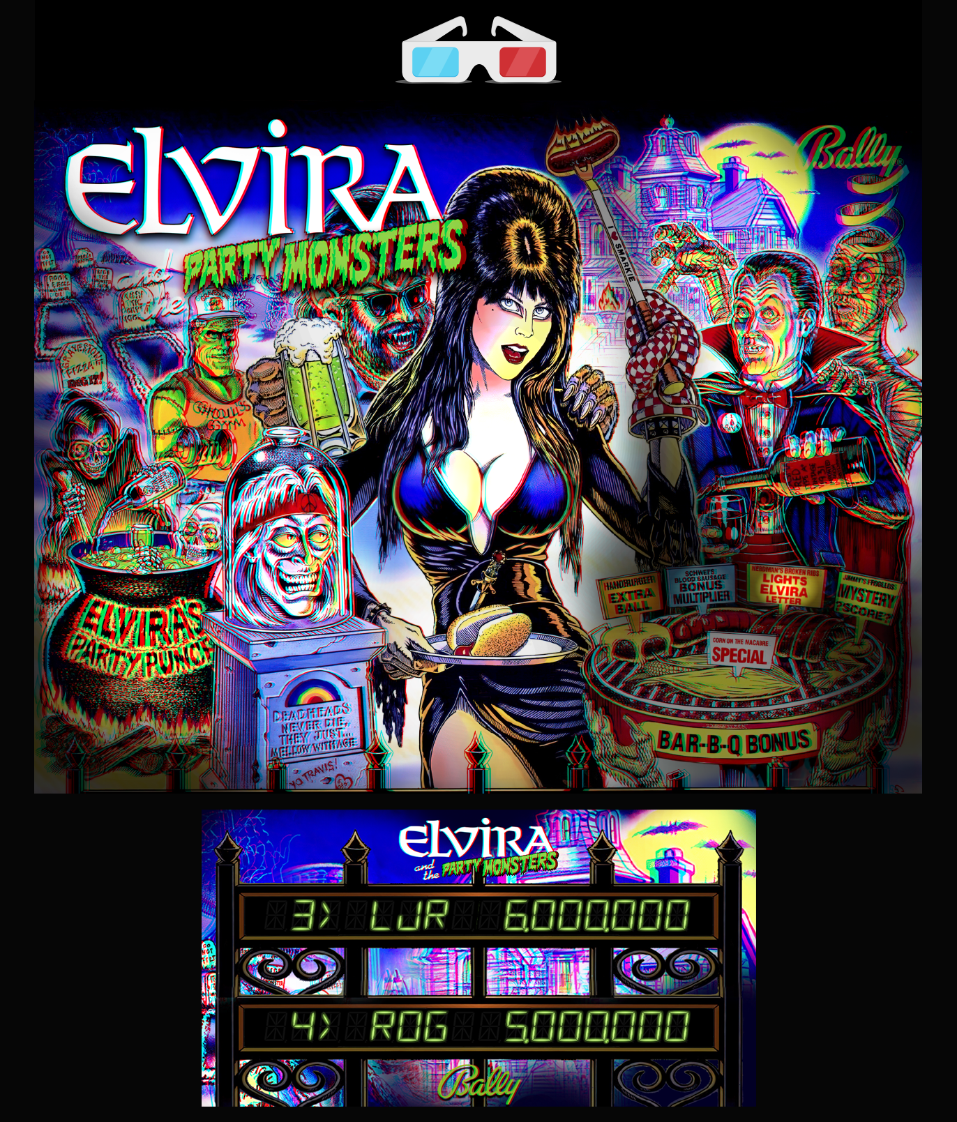 Elvira and the Party Monsters (Bally 1989) 3D Anaglyph b2s with