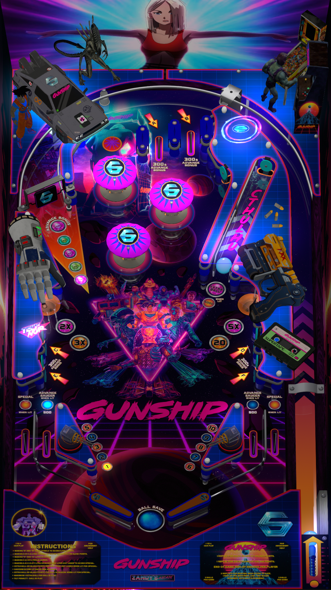 GUNSHIP PINBALL MUSIC TABLE WITH PUP PACK