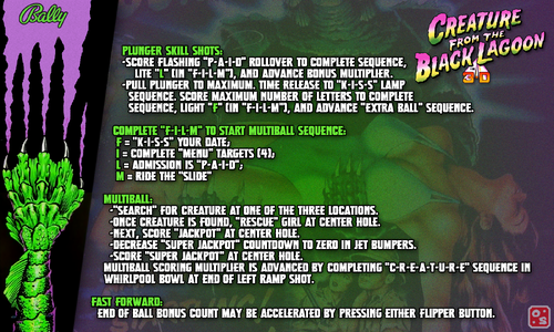 More information about "Creature From The Black Lagoon (Bally 1992) Instruction Card"