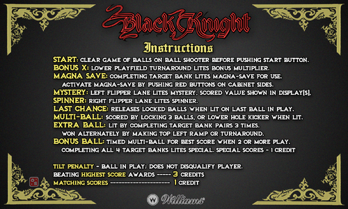 More information about "Black Knight (Williams 1980) Instruction Card"
