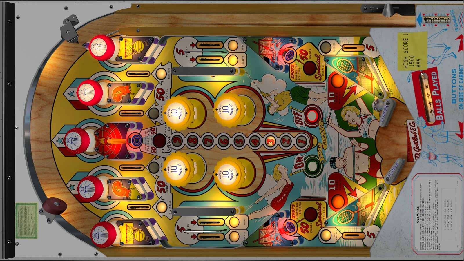 Olympics (Gottlieb 1962)_Teisen_MOD - VPX - Pinball Tables