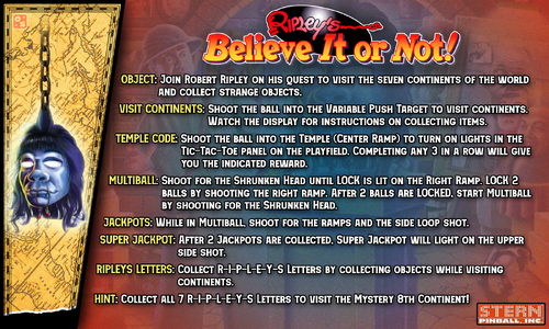 More information about "Ripley's Believe It or Not! (Stern 2004) Instruction Card"
