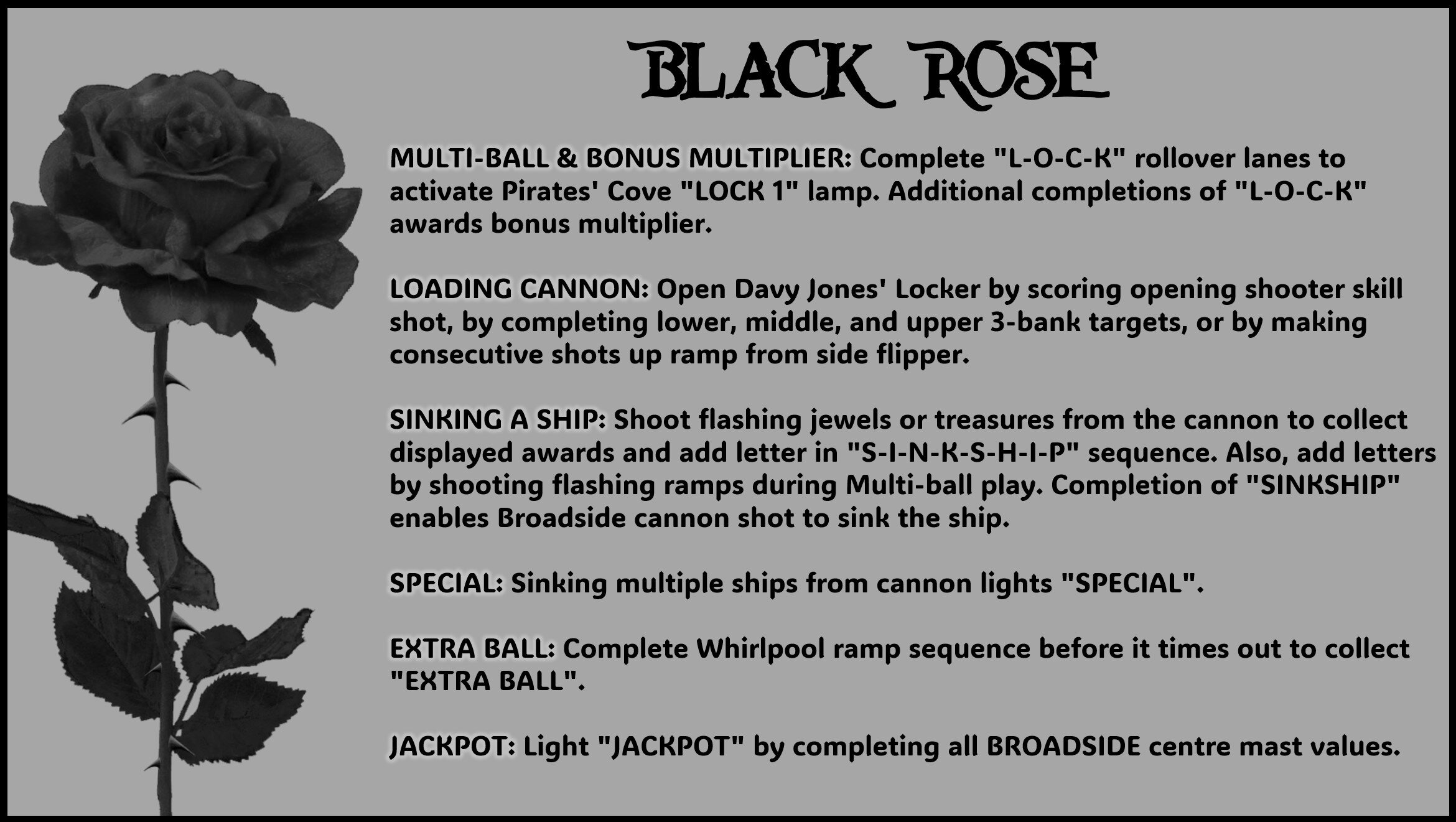 BLACK ROSE ビラ Black Rose (Bally 1992) - VPX Instructions - Instruction Cards