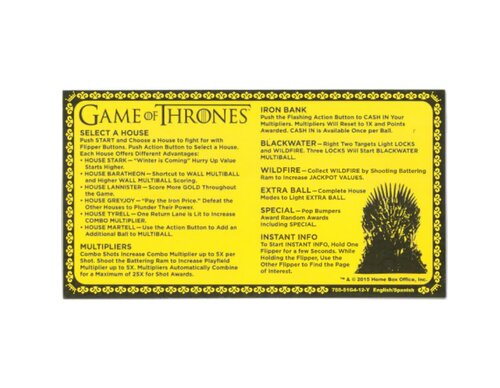 More information about "Game of Thrones (Stern 2015) Instruction Card"
