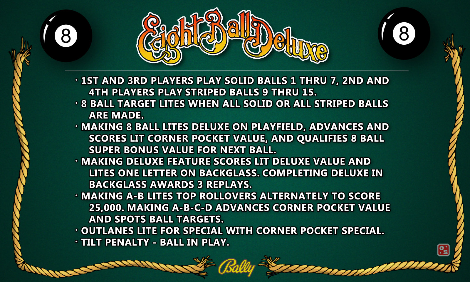 Eight Ball Deluxe (Bally 1981) Instruction Card - Instruction