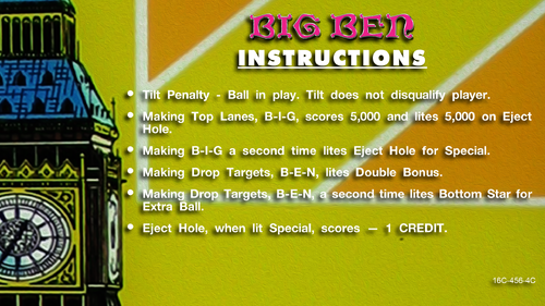 More information about "Big Ben (Williams 1975) Instruction Cards"