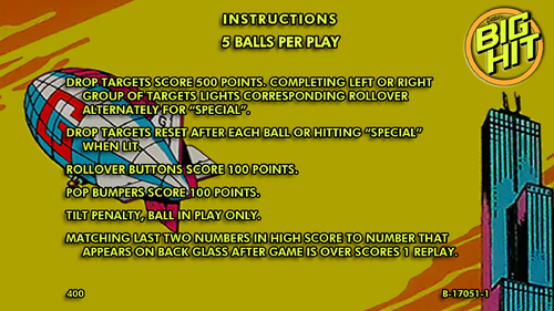 More information about "Big Hit (Gottlieb 1977) Instruction Cards"