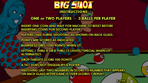 More information about "Big Shot (Gottlieb 1974) Instruction Cards"