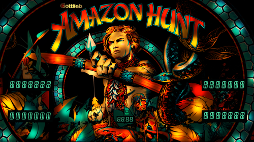 More information about "AMAZON HUNT Gottlieb 1983 Full DMD Backglass +4K + adapted to 16:9 screen"
