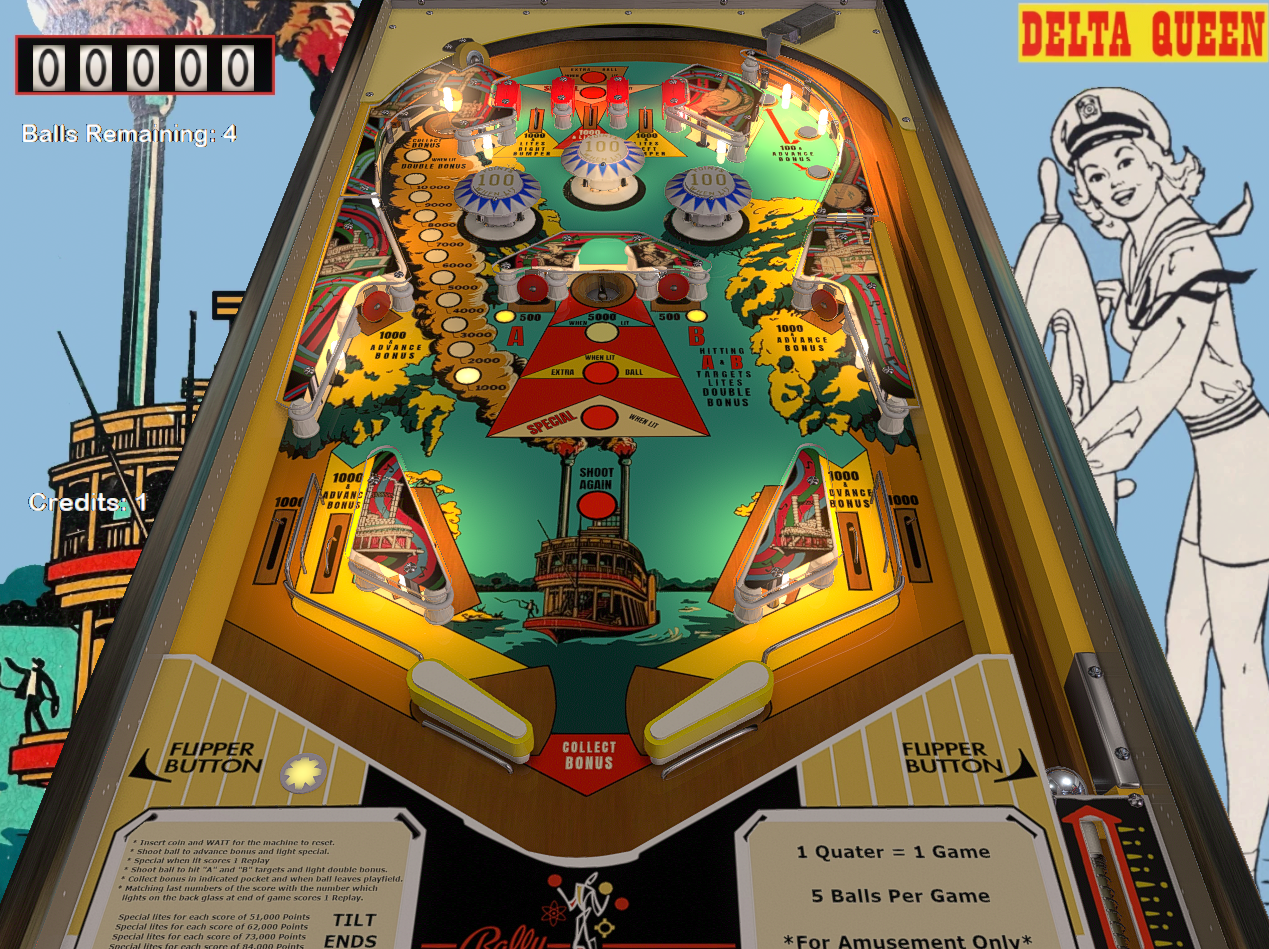 Delta Queen by Bally, 1974 - VPX - Full Single Screen Tables (FSS