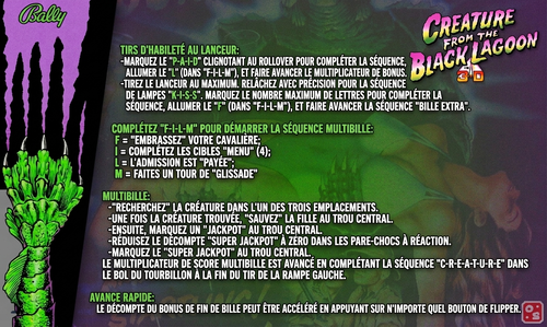 More information about "Carte d'instructions / Règles en Français de Creature From The Black Lagoon (Bally 1992)"