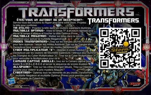 More information about "Carte d'instructions / Règles en Français deTransformers Pro (Stern 2011)"