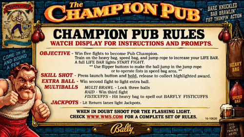 More information about "The Champion Pub (Bally 1998) Instruction Card / Rules"
