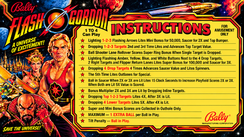 More information about "Flash Gordon (Bally 1981) Instruction Card / Rules"