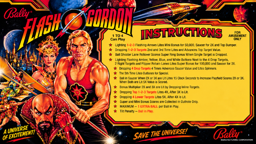 More information about "Flash Gordon (Bally 1981) Instruction Card / Rules"