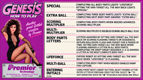 More information about "Genesis (Gottlieb 1986) Instruction Card / Rules"