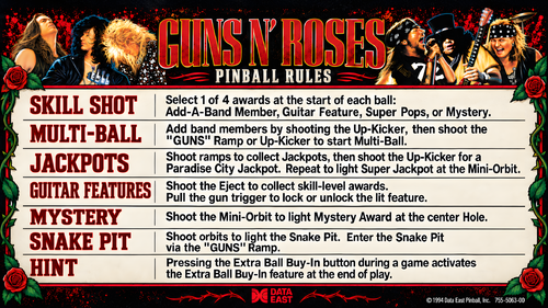 More information about "Guns N Roses (Data East 1994) Instruction Card / Rules"