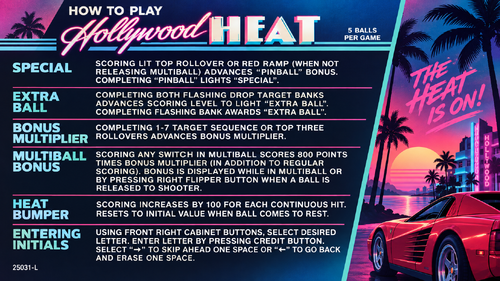 More information about "Hollywood Heat (Gottlieb 1986) Instruction Card / Rules"