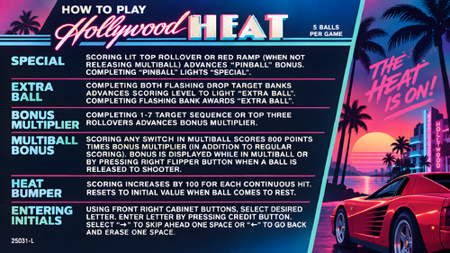 More information about "Hollywood Heat (Gottlieb 1986) Instruction Card / Rules"