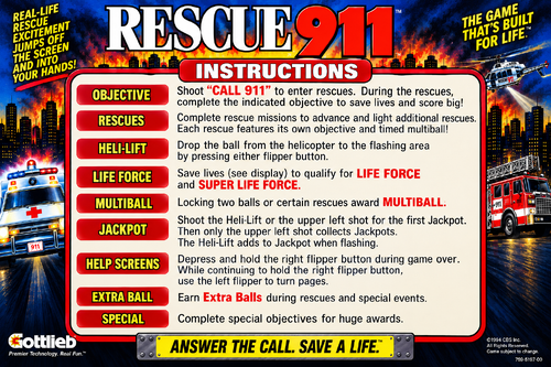 More information about "Rescue 911  (Gottlieb 1994) Instruction Card / Rules"
