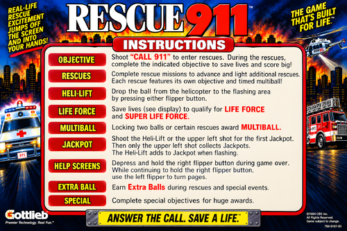 More information about "Rescue 911  (Gottlieb 1994) Instruction Card / Rules"