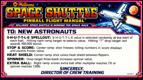 More information about "Space Shuttle (Williams 1984) Instruction Card / Rules"