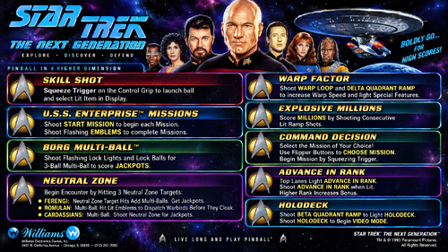 More information about "Star Trek The Next Generation (Williams) Instruction Card / Rules"