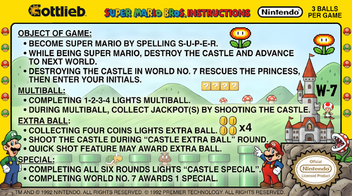 More information about "Super Mario Bros (Gottlieb) Instruction Card / Rules"