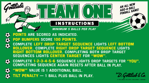 More information about "Team One (Gottlieb 1977) Instruction Card / Rules"