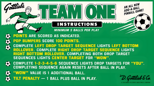 More information about "Team One (Gottlieb 1977) Instruction Card / Rules"