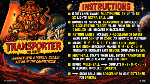 More information about "Transporter The Rescue (Bally 1989) Instruction Card / Rules"