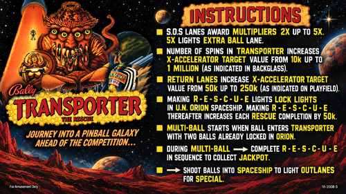 More information about "Transporter The Rescue (Bally 1989) Instruction Card / Rules"