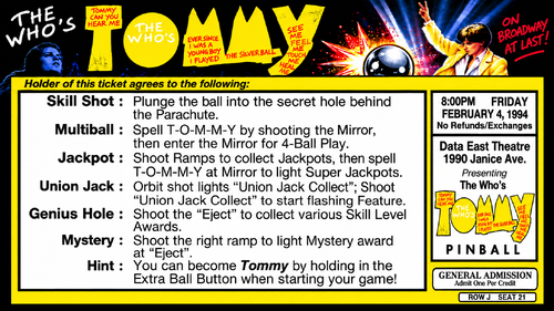 More information about "The Who's Tommy Pinball Wizard (Data East 1994) Instruction Card / Rules"