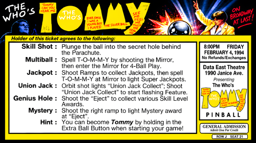 More information about "The Who's Tommy Pinball Wizard (Data East 1994) Instruction Card / Rules"