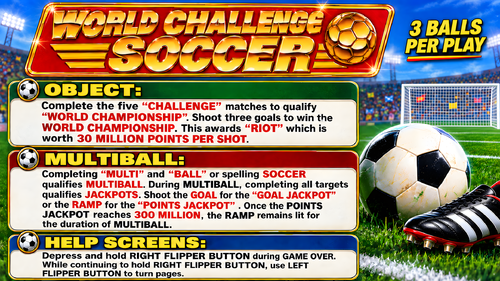 More information about "World Challenge Soccer (Gottlieb 1994) Instruction Card / Rules"