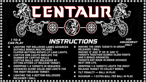 More information about "Centaur (Bally 1981) Instruction Card"