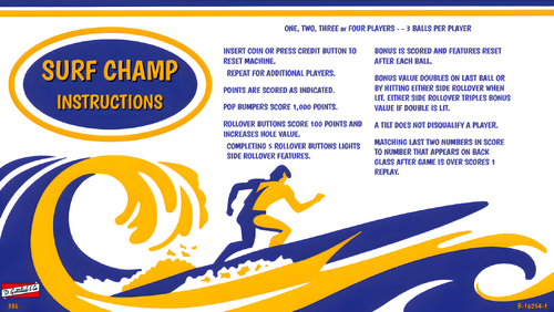 More information about "Surf Champ (Gottlieb 1976) Instruction Card"